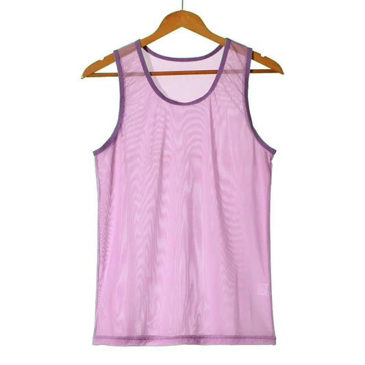 Sexy Mens Undershirts Mesh See Through Sleeveless T-shirts